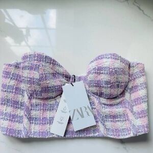 NWT - Zara Purple/Pink Plaid Cropped Corset - Size M
